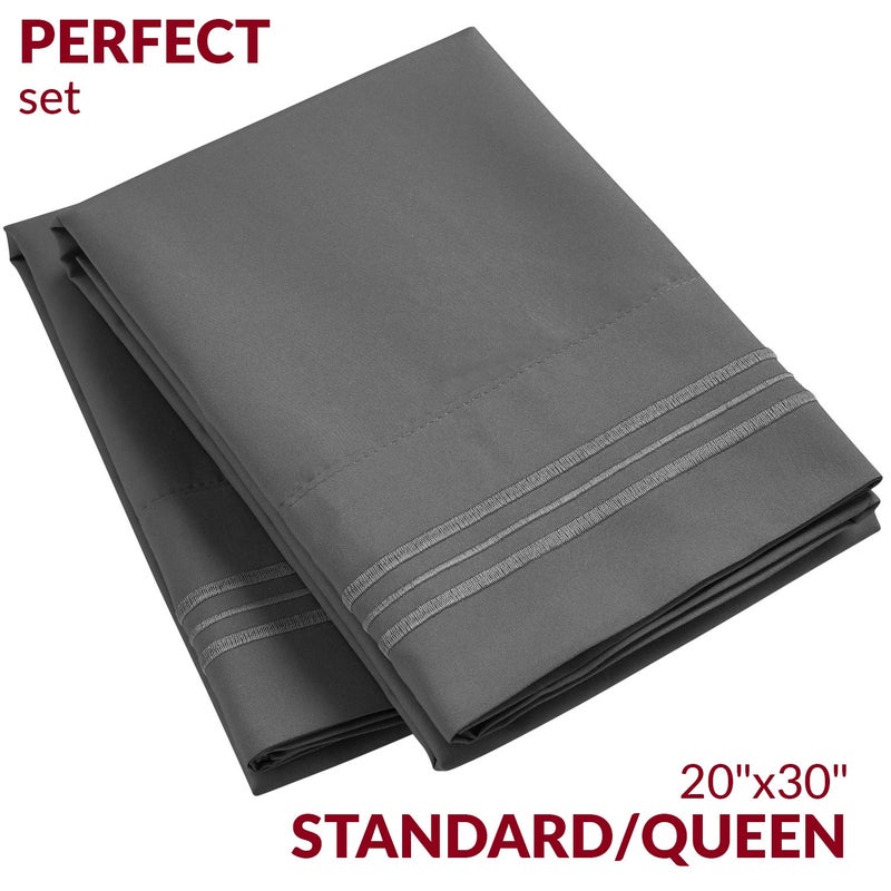 Mellanni Pillow Cases - Luxury, Extra Soft, Cooling Pillow Covers - 2 PC Iconic Collection Pillowcases - Envelope Closure (Standard/Queen 20" x 30", Gray) - Image 2